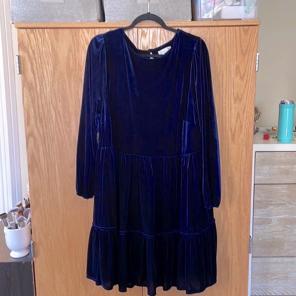1X Anthropologie velvet navy tiered tunic dress
